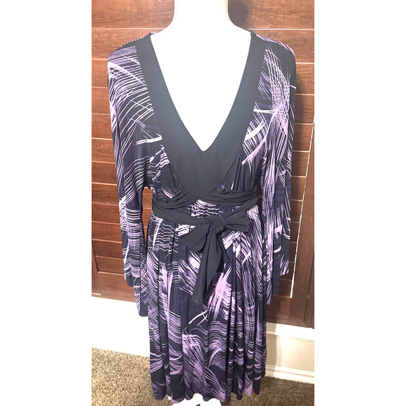 Bisou Bisou Purple & Black Dress Formal Cocktail sz XL stretchy abstract print - Picture 2 of 8
